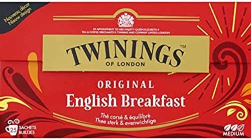 Twinings Of London Thé Original English Breakfast, corsé & équilibré – Les 25 sachets, 40g