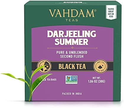 VAHDAM, Thé Noir De l&rsquo;Himalaya Darjeeling (15 Sachets De Thé Noir) Caféine Moyenne | Sachets De Thé Darjeeling 100 % Purs Non Mélangés, Infusion Chaude/Glacée
