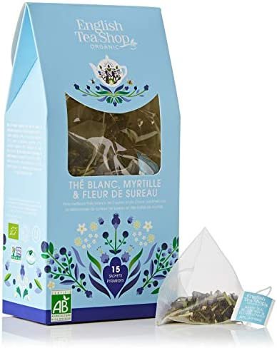 English Tea Shop – Thé Blanc Myrtille & Fleur de Sureau Bio – 15 Sachets Pyramides