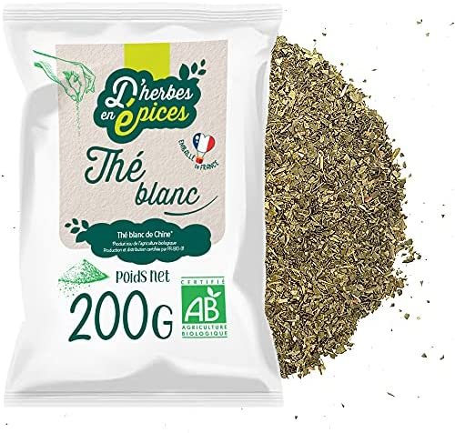 D’HERBES EN EPICES | Thé Blanc Bai Mu Dan en brisures | Coupé finement | 200g | Thé de Chine en vrac | Certifié biologique & Commerce équitable D’HERBES EN EPICES | Thé Blanc Bai Mu Dan en brisures | Coupé finement | 200g | Thé de Chine en vrac | Certifié biologique & Commerce équitable