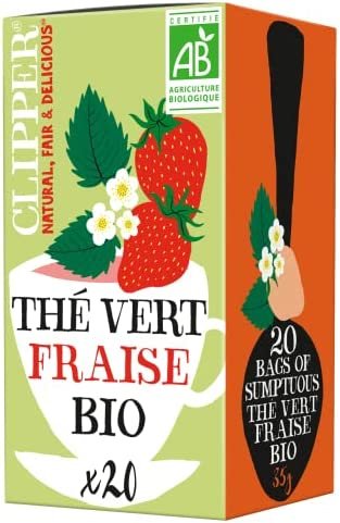 CLIPPER – Thé Vert Bio Fraise – Sumptuous – Issu du Commerce Équitable – 20 sachets de Thé Bio – 1 paquet