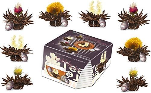 Creano Variation de Fleurs de Thé dans le Format exclusif de Tasse « Floraison Thèlini » | 8 Fleurs de Thé dans 4 Variétés différentes (Thé noir)