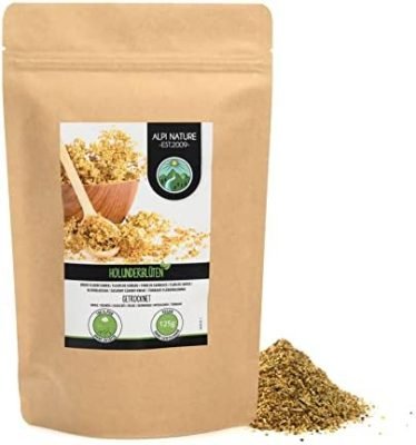 Infusion de fleur de sureau (125g), thé de fleur de sureau doucement séché, fleur de sureau frottée, 100% pur et naturel pour la préparation du thé de sureau