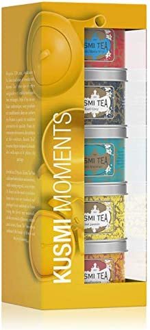 Kusmi Tea – Coffret Les Moments de 5 Miniatures – Assortiment Thés Aromatisés – Thés Noirs, Earl Grey, Thé Vert, et Mélange Exotique AquaExotica – Boîtes en Métal 5x25gr