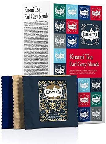 Kusmi Tea – Coffret de thé en sachet Les Earl Grey – Assortiment de 6 Thés Noirs Aromatisés – Boite de 24 sachets mousseline