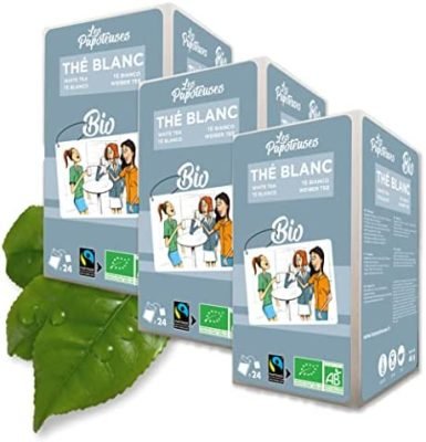 Les Papoteuses | Thé blanc bio de Chine | 72 Sachets | Certifié biologique et commerce équitable | Lot de 3 boîtes de 24 sachets de feuilles de thé blanc