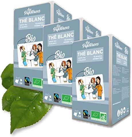 Les Papoteuses | Thé blanc bio de Chine | 72 Sachets | Certifié biologique et commerce équitable | Lot de 3 boîtes de 24 sachets de feuilles de thé blanc