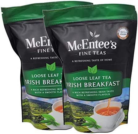 McEntee&rsquo;s Irish Breakfast Thé en vrac (lot de 2) – Sachet de recharge de 250 g – Un mélange irlandais fort et savoureux de thés noirs en vrac de Ceylan et d&rsquo;Assam