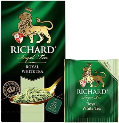 RICHARD TEA, THÉ BLANC ROYAL, THÉ BLANC DÉLICAT ET RAFRAÎCHISSANT À L&rsquo;ARÔME NATUREL TENDRE, 25 SACHETS