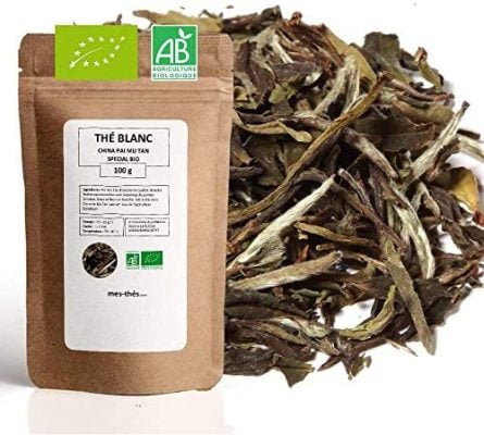 Thé Blanc Bio ★ China Pai Mu Tan Spécial ★ Thé Blanc en Vrac ★ Sachet 100 grammes avec Zip ★ 40 Tasses ★ 100 % Agriculture Biologique ★ Thé Blanc de Qualité ★ Satisfait ou Remboursé ★