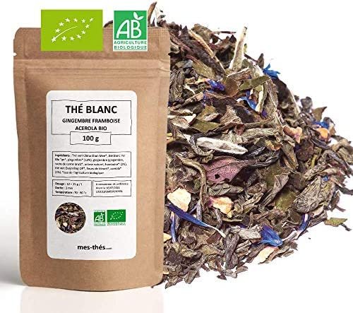 Thé Blanc Bio ★ Gingembre Framboise Acérola ★ Thé en Vrac ★ Sachet 100 grammes avec Zip ★ 40 Tasses ★ 100 % Agriculture Biologique ★ Thé Blanc de Qualité ★ Satisfait ou Remboursé ★ Thé Blanc Bio ★ Gingembre Framboise Acérola ★ Thé en Vrac ★ Sachet 100 grammes avec Zip ★ 40 Tasses ★ 100 % Agriculture Biologique ★ Thé Blanc de Qualité ★ Satisfait ou Remboursé ★