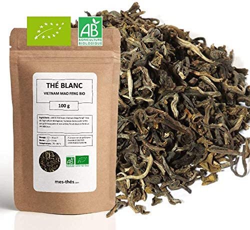 Thé Blanc Bio ★ Vietnam Mao Feng ★ Thé en Vrac ★ Sachet 100 grammes avec Zip ★ 40 Tasses ★ 100 % Agriculture Biologique ★ Thé Blanc de Qualité ★ Satisfait ou Remboursé ★