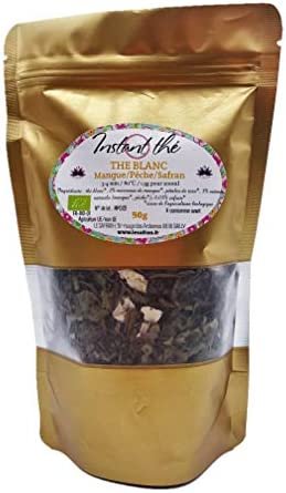 Thé blanc Mangue-Pêche-Safran, 50g, Certifié BIO, Vrac, 35 tasses