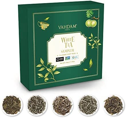 VAHDAM Coffret CadeauThé en Feuilles – Thé Blanc (5 Saveurs de Thé) Cadeau Fete des Mères de Tisanes Assorties | Coffret Cadeau Thé Blanc | Coffret Cadeau Femme, Cadeaux Fete Des Meres