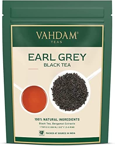 VAHDAM, Earl Grey Citrus Black Tea 340g(170 Tasses) , thé noir mélangé avec de L&rsquo;huile de bergamote, scellé sous vide pour la fraîcheur, infusion chaude ou glacée