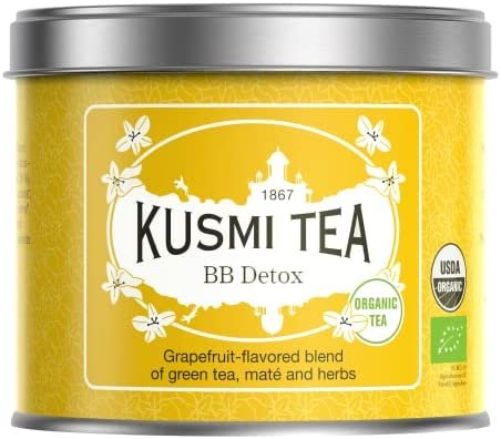 Kusmi Tea – Thé BB Detox Bio – Mélange bio de Thé Vert, Thé Maté et Plantes Aromatisé Pamplemousse – À Déguster Chaud ou en Thé Glacé – Parfums Finement Acidulés – Boite Thé 100 g – Environ 40 tasses