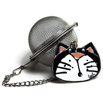 Boule à thé en inox avec tête de chat noir et blanc