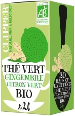 CLIPPER – Exciting Thé Vert Bio Gingembre & Citron Vert – 20 sachets de Thé Bio – 1 paquet