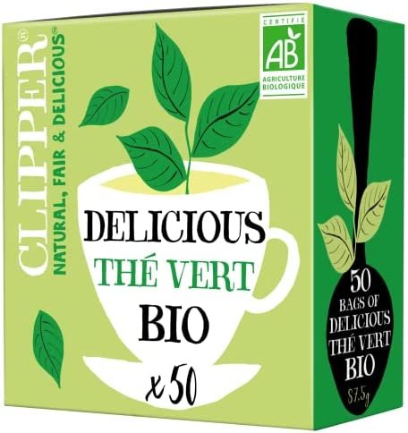 CLIPPER – Thé Vert Bio – Delicious – Issu du Commerce Équitable – Grand Format – 50 sachets de Thé Bio – 1 paquet