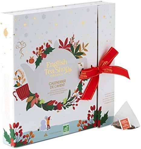 Calendrier de l&rsquo;Avent de Thés & Infusions Bio – Livre Blanc Éco-Conçu – English Tea Shop – 25 sachets pyramides – 50g