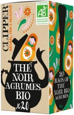 Clipper Natural, Fair and Delicious – Thé Noir Bio – Petrouchka – Bergamote et Agrumes – 20 Sachets de Thé Bio – 1 paquet