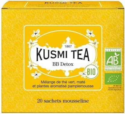 Kusmi Tea – Thé BB Detox Bio – Mélange bio de Thé Vert, Thé Maté et Plantes Aromatisé Pamplemousse – À Déguster Chaud ou en Thé Glacé – Parfums Finement Acidulés – Boite 20 sachets
