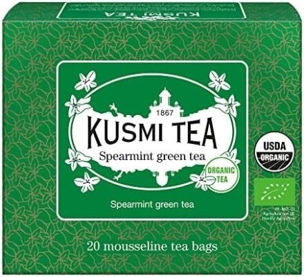 Kusmi Tea – Thé Vert à la Menthe Bio – À Déguster Chaud ou en Thé Glacé – Boisson Désaltérante Traditionnelle – Véritables Feuilles de Menthe – 20 Sachets thé Mousseline