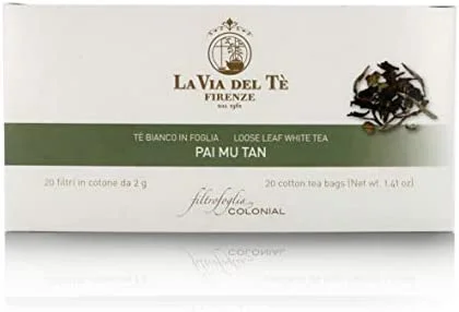 La Via del Te Pai Mu Tan, Thé Blanc de Chine – 20 Sachets Biodégradables – Poids Net 40g