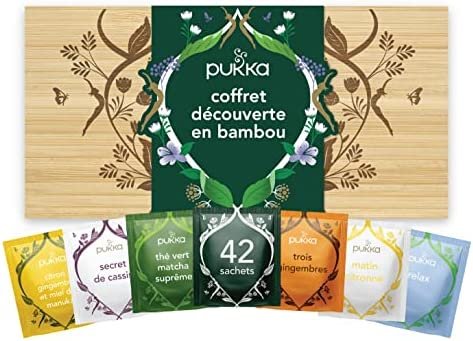 Pukka Coffret Thés et Infusions Biologiques Bien-Etre Et Vitalité en Bambou, 6 Variétés, 42 Sachets, Idée Cadeau Fête Des Grands-Mères