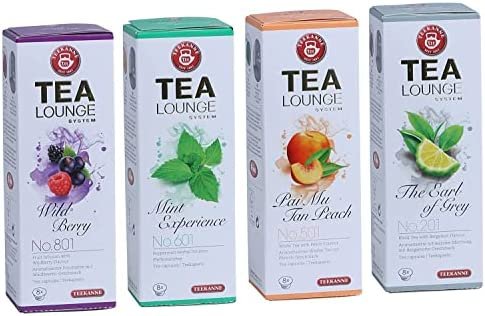 Thé Tealounge Capsules – Thé aux fruits, thé noir, thé blanc – Assortiment de 4 variétés (32 capsules)