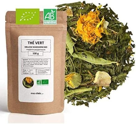 Thé Vert Bio ★ Mandarine Pamplemousse ★ Thé Vert Aromatisé ★ Thé Vert en Vrac ★ Sachet 100 grammes avec Zip ★ 40 Tasses ★ 100 % Agriculture Biologique ★ Thé Vert de Qualité ★ Satisfait ou Remboursé ★