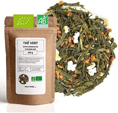 Thé Vert Bio ★ Sencha Japonais ★ Japan Genmaicha Yukihime ★ Thé Vert en Vrac ★ Sachet 100 grammes avec Zip ★ 40 Tasses ★ 100% Agriculture Biologique ★ Thé Vert de Qualité ★ Satisfait ou Remboursé ★