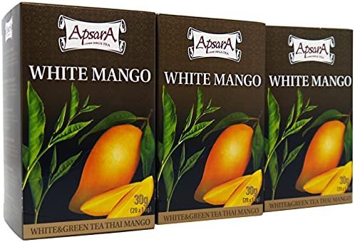 Thé à la mangue blanche Apsara, Lot de 3 (60 sachets de thé), thé vert et thé blanc très parfumés et fruités, nerveilleuse combinaison de thé blanc et de thé vert