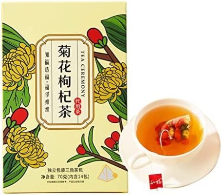 Thé au Chrysanthème, 2,47 Oz de Thé au Chrysanthème Goji avec 14 Sachets de Thé, Sachet de Tisane au Chrysanthème Chinois Wolfberry Rock Sugar pour le Bureau à Domicile
