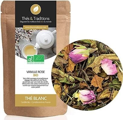 Thé blanc Bio Vanille Rose | Sachet 100g vrac | Certifié Agriculture biologique