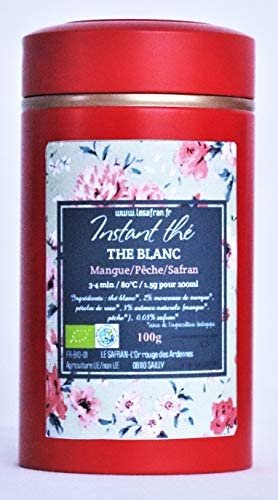 Thé blanc Mangue-Pêche-Safran, 100g, 66 tasses BIO et EQUITABLE