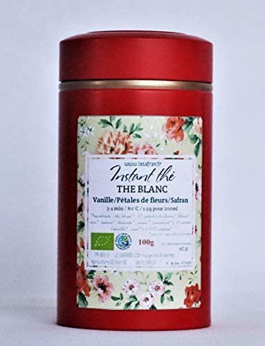 Thé blanc- Vanille-Fleurs-Safran, 100g, 66 tasses – certifié bio
