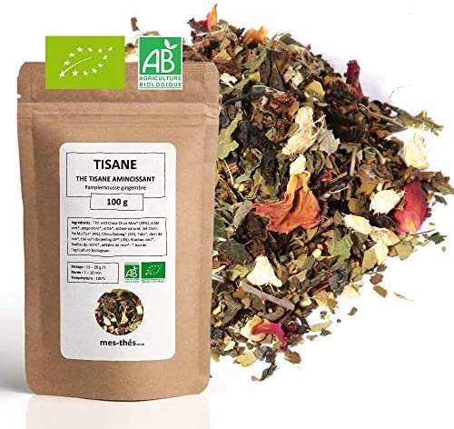 Thé et Maté Vert Bio ★ Pamplemousse Gingembre ★ Amincissant ★ Thé Vert en Vrac ★ Sachet 100 grammes avec Zip ★ 40 Tasses ★ 100 % Agriculture Biologique ★ Thé Vert de Qualité ★ Satisfait ou Remboursé ★