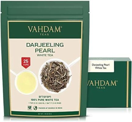 VAHDAM, Darjeeling Imperial Pearl White Tea Leaves – Thé blanc pur non mélangé, Feuilles en vrac – Thé, 50g (25 tasses)