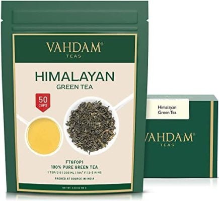 VAHDAM, Thé Vert en Vrac (100g/ 50 tasses) Thé Vert Naturel, Feuilles Mobiles | Récolte fraiche | Pochette Zippée Refermable | Infuser Chaud, Thé Glacé Ou Thé Kombucha