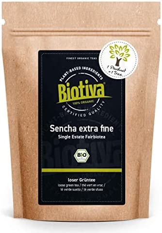 Biotiva Thé vert sencha bio 1000g – Excellent sencha – 1kg à un prix exceptionnel – Doux, légèrement herbacé avec des notes délicieusement amères et fleuries – Certificat Fairbiotea – DE-ÖKO-005