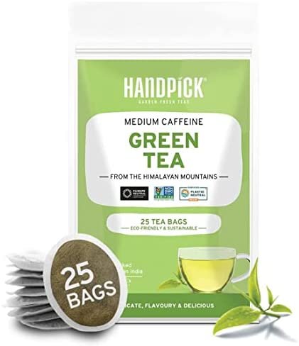 HANDPICK, Thé Vert en Sachets – 25 Pièces | Feuilles de Thé Vert 100% Pur Produit de l’Himalaya en Inde | Thé Vert Sachets Ronds Respectueux de l’Environnement, Thé Chaud ou Glacé HANDPICK, Thé Vert en Sachets – 25 Pièces | Feuilles de Thé Vert 100% Pur Produit de l’Himalaya en Inde | Thé Vert Sachets Ronds Respectueux de l’Environnement, Thé Chaud ou Glacé