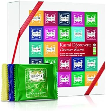 Kusmi Tea – Coffret Kusmi Découverte – Assortiment de Thés Bio – Idée Cadeau – Thés Noirs, Thés Blancs, Thés Verts et Infusions – 45 Sachets Mousseline de Thés et Infusions Aromatisés