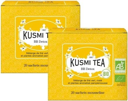 Kusmi Tea – Lot de 2 boîtes (Thé vert BB Détox Bio) – Thé vert, Maté aux arômes de pamplemousse