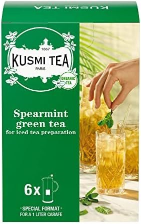 Kusmi Tea – Thé Vert à la Menthe Bio – Etui 6 Grands Sachets pour Thé Glacé – 48 gr