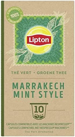 Lipton Thé Vert Marrakech Mint, 10 Capsules Compatibles Nespresso, Antioxydant et Parfumé, Menthe Fraîche et Délicate, Label Rainforest Alliance, x10 Capsules