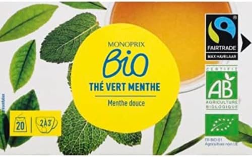 Monoprix Bio Thé vert menthe, bio – Les 20 sachets, 36g