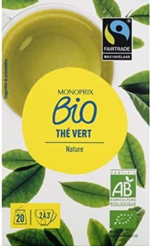 Monoprix Bio Thé vert nature, bio – Les 20 sachets, 36g
