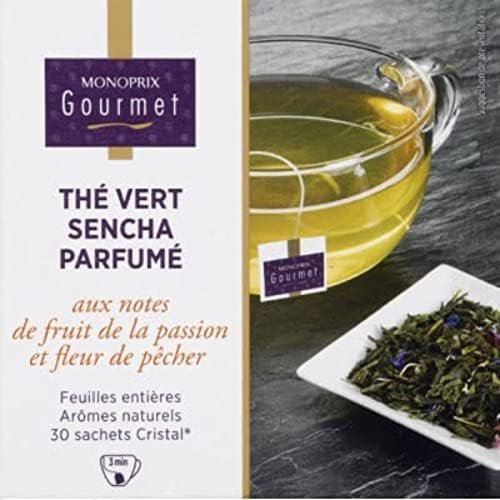 Monoprix Gourmet Thé vert Sencha parfumé, aux notes de fruit de la passion et fleur de pêcher – Les 30 sachets, 60g Monoprix Gourmet Thé vert Sencha parfumé, aux notes de fruit de la passion et fleur de pêcher – Les 30 sachets, 60g