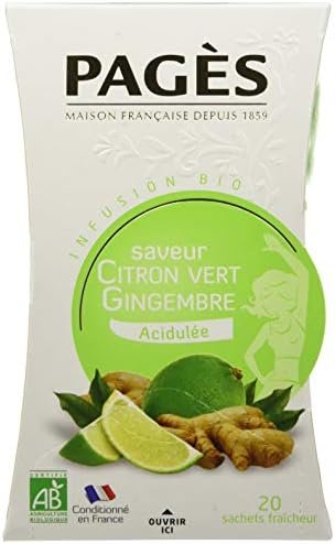 PAGÈS Infusion Citron vert – Gingembre BIO Boite de 20 sachets